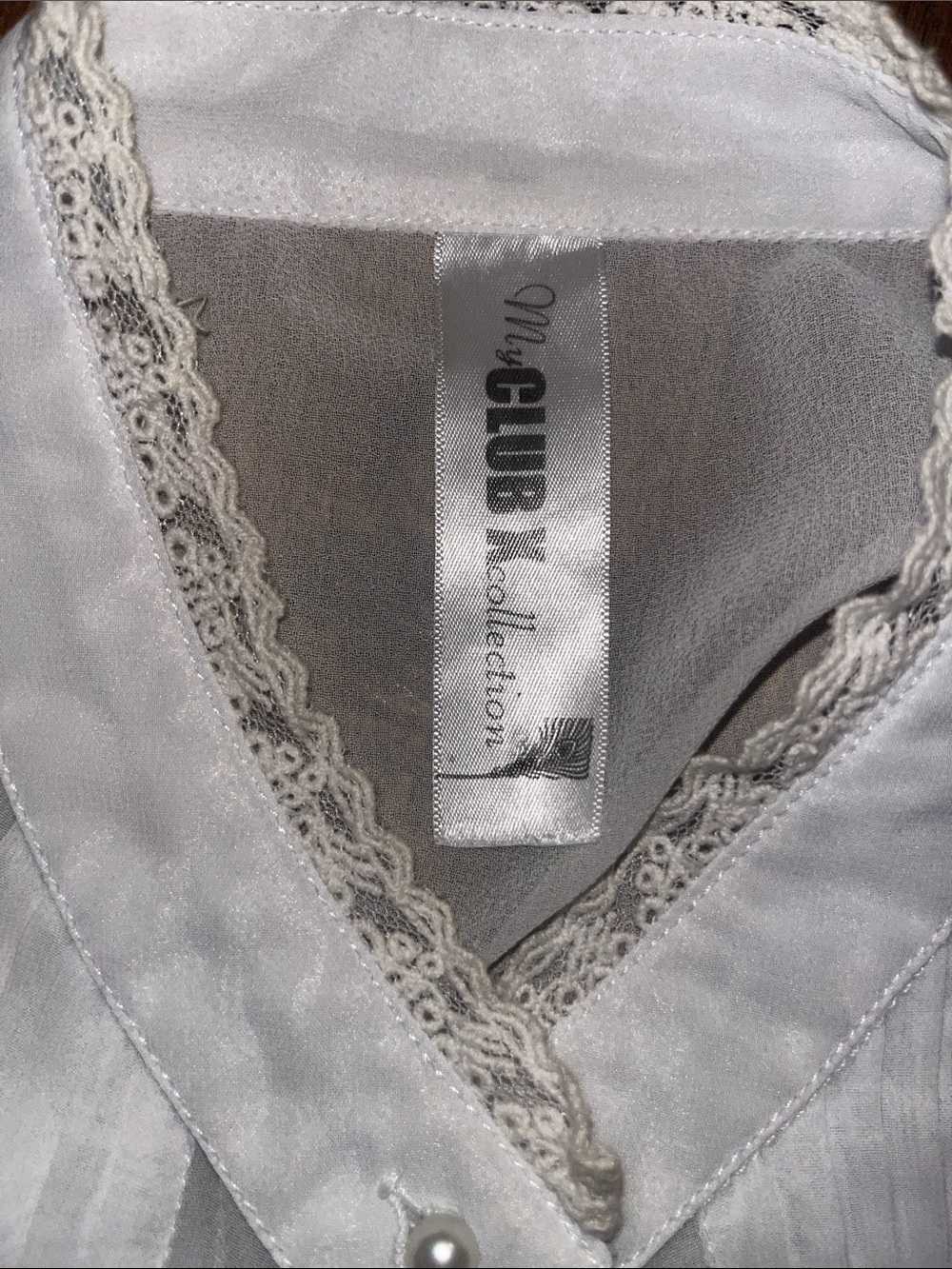 Club X | 100% Silk Sheer White Lace-Trim Button Front Dress - Picture 7 of 9